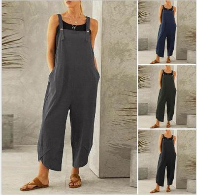 Women's Solid Color Casual Nine-minute Overalls