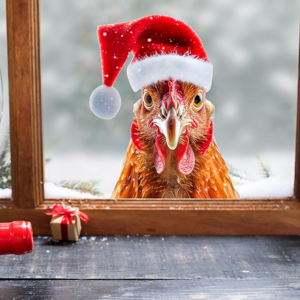 Christmas Hat, Chicken Head, Fully Transparent Glass, Home Decoration Stickers
