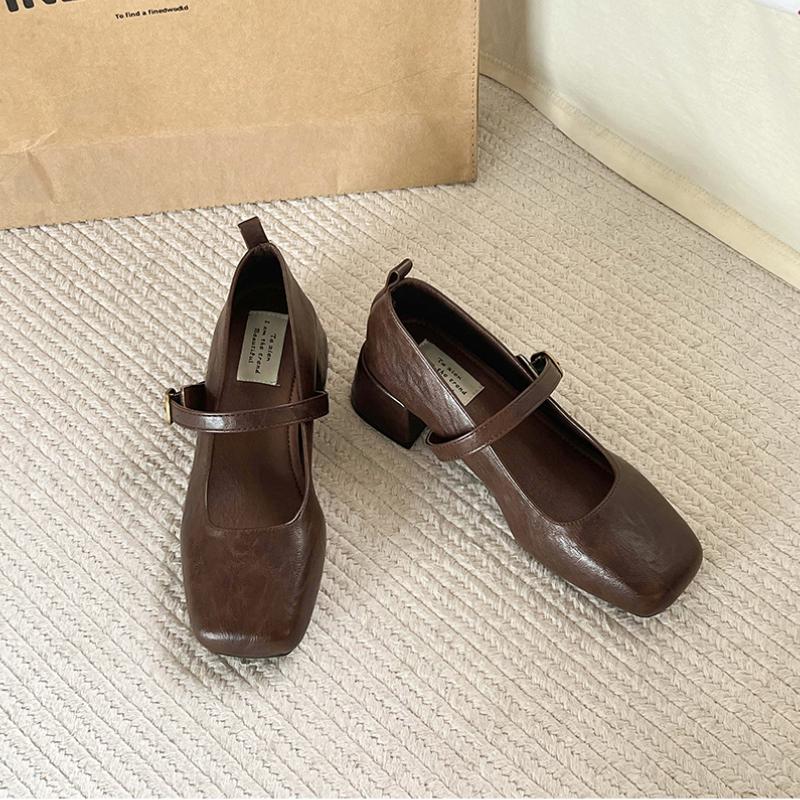 Designer Vintage Women Mary Jane Shoes Fashion Square Toe Shoes Spring Autumn Elegant Low Heels Sandals