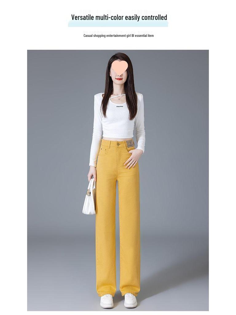 Women's Autumn/Winter 2025 Soft Denim Plus Velvet Slimming Straight and Wide Leg Trousers