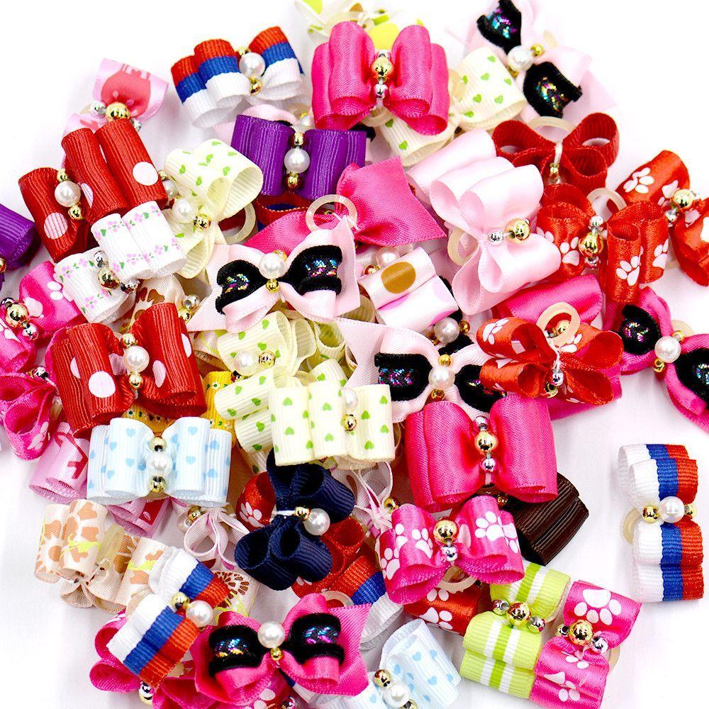 Dog Cat 10Pcs/pack with Rubber Band Handmade Rhinestone Small Dogs Grooming Accessories Products Puppy