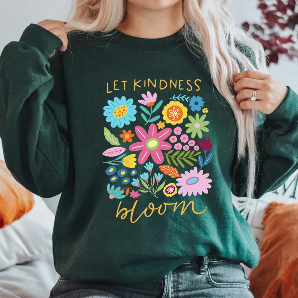 

Толстовка Let Kindness Bloom Будь крутым Будь добрым Ретро толстовка с цветком Вдохновение Женские графические худи Уличная одежда Женская одежда XXXL темно-зеленого