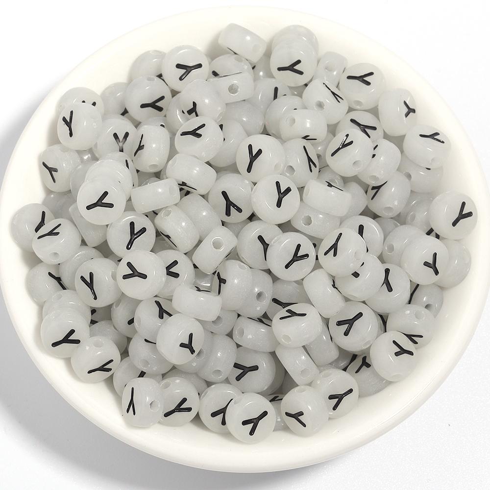100pcs 7mm Acrylic Luminous Beads Flat Round Alphabet Loose Spacer Beads For Jewelry Making DIY Bracelets Necklace Accessories