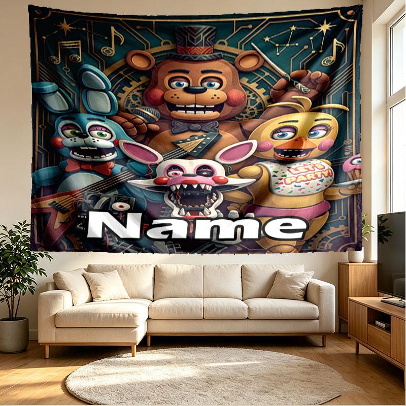 Custom Name Personalized Five Nights at Freddy's Print Tapestry, Wall Art Decor, Bedroom, Dorm, Apartment, LivingRoom, Party Backdrop, Gift for Birthd