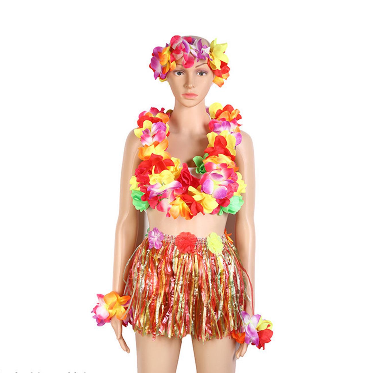

Гавайский набор юбки хула - 30 см Однослойная/Двухслойная для детей и взрослых. Идеально для выступлений и танцев. 30cm Double Layer Thickened 5-piece Set