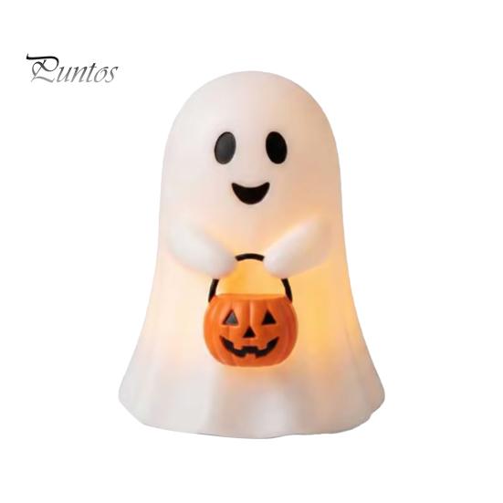 Festival Atmosphere Supplies Cute Ghost Holding Pumpkin Bucket Table Lamp, Halloween Spooky Bedside Christmas Eve Party Small LED Night Light
