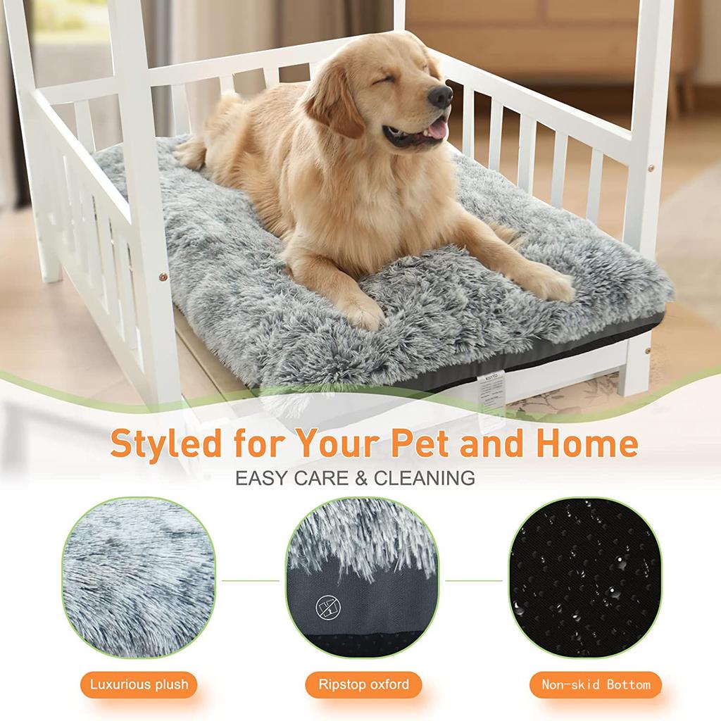 Luxurious Solid Faux Fur Washable Dog Bed & Crate Mat Comfy Fluffy Anti-Slip for Large Dogs