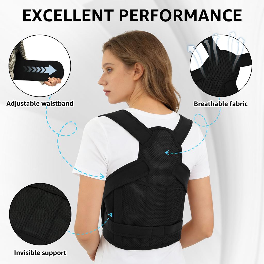 1Pc Back Brace Posture Corrector Adjustable Comfortable Posture Corrector Neck Shoulder Back Straightener for Men and Women Work