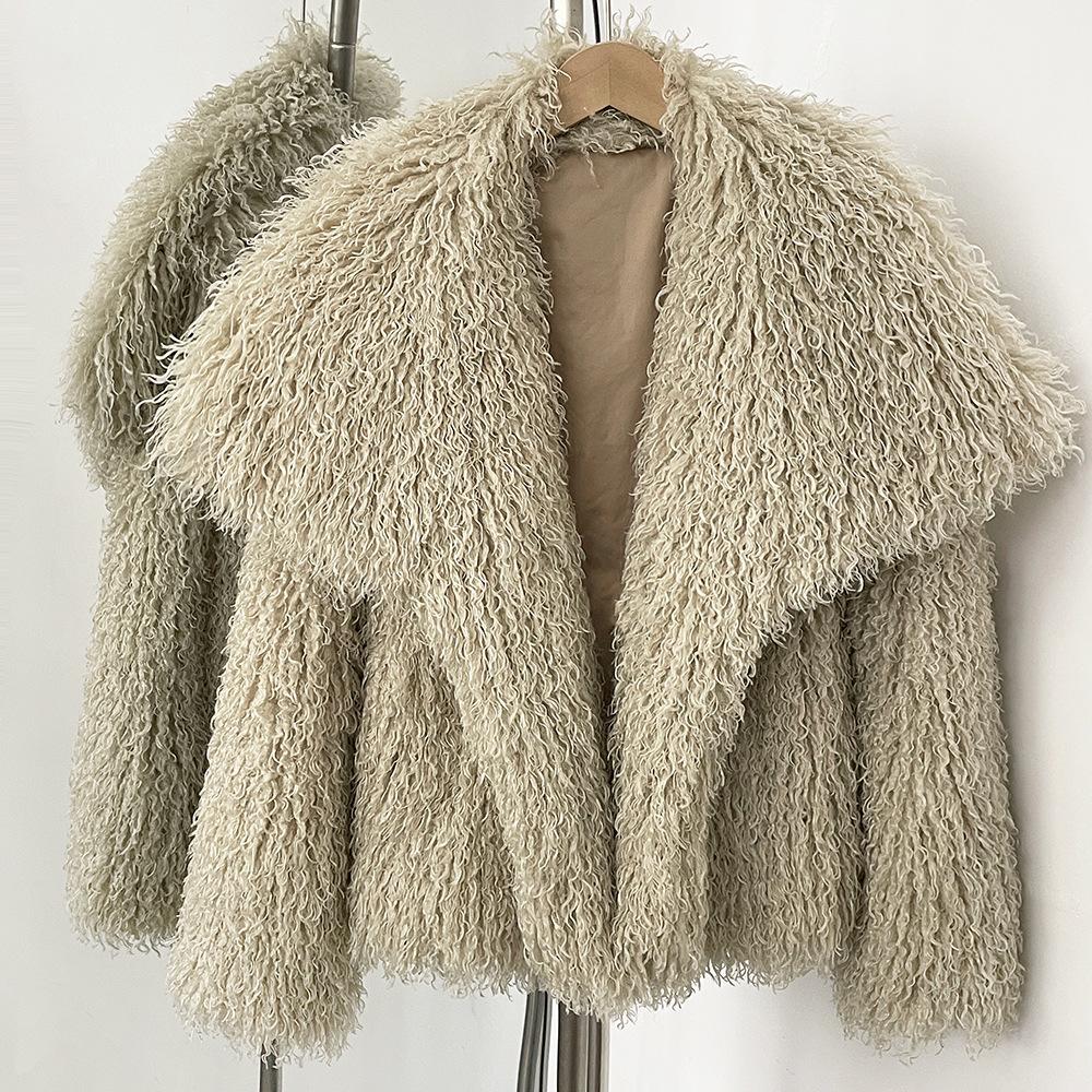 

Women s High-quality Short Faux Fur Grass Coat Winter Warm Imitation Wool Coat 2026 L світлого кольору хакі