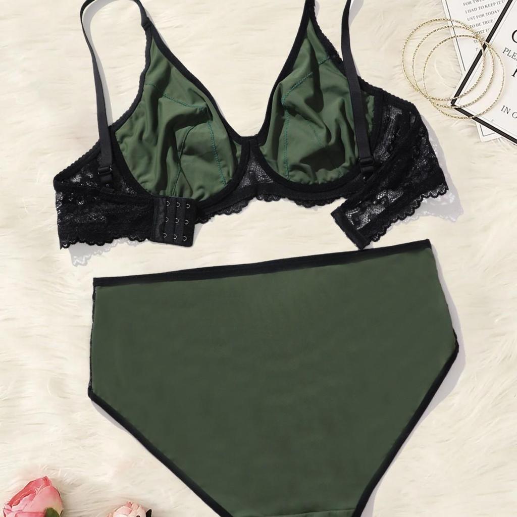 European and American Plus-size Women's Bra and Panty Sets Underwire Underwear Full-cup Translucent Lace Panties