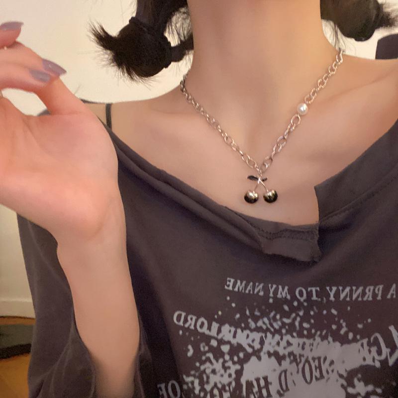 Trendy 2024 Cool Cherry Pendant Necklace for Women: Hip Hop Clavicle Chain