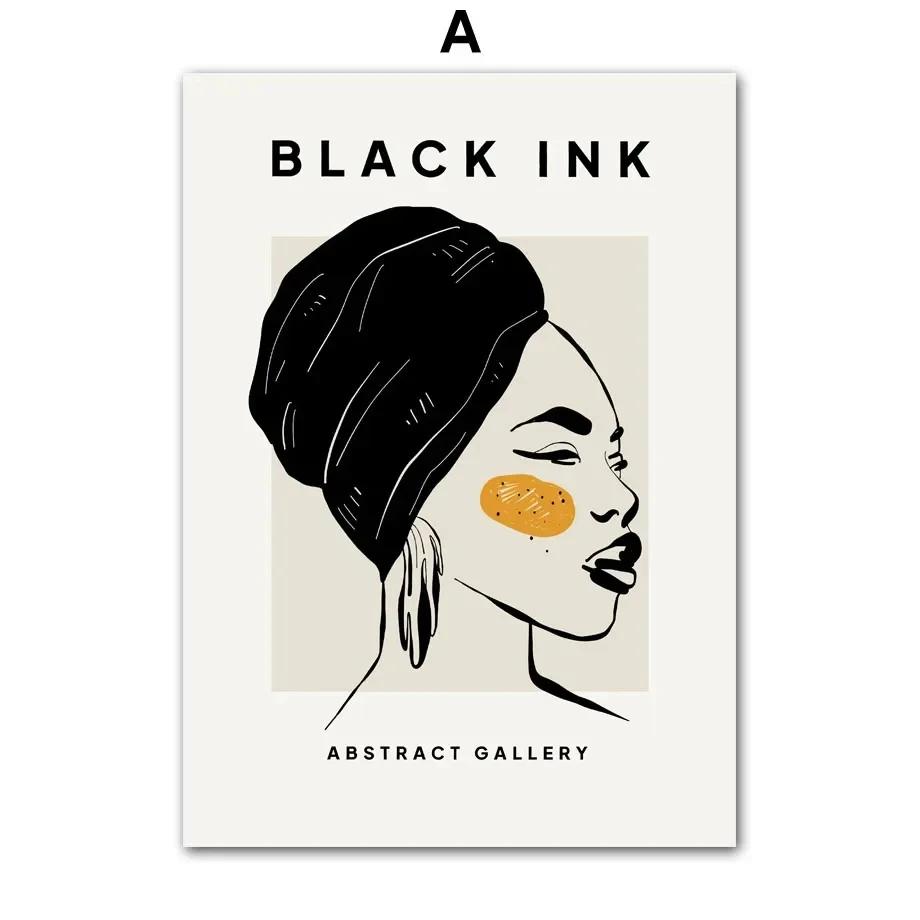 Schwarze Tinte Frau Linie Blätter Abstrakte Galerie Wand Kunst Leinwand Malerei Nordic Poster & Drucke Wand Bild Für Wohnzimmer Dekor