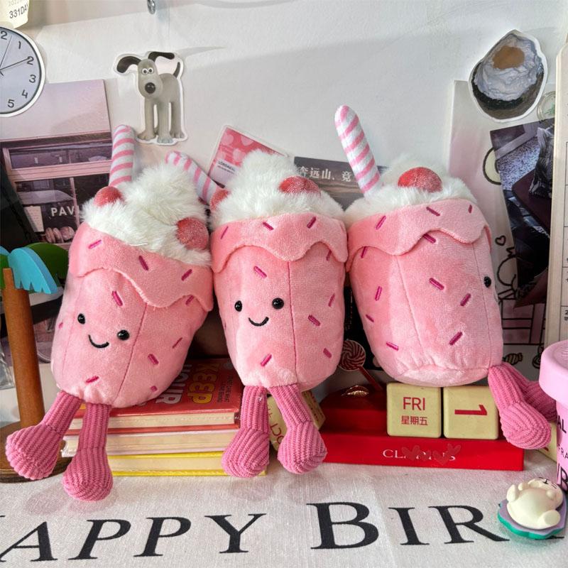 Fun Strawberry Milk Shake Chocolate Milk Shake Plush Doll Backpack Charm Bag Decoration Cute Cartoon Dessert Doll Birthday Gifts