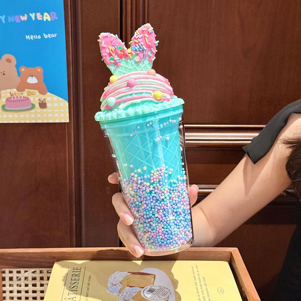 Fashion and Creative Smiley Face Water Cup Large Capacity Bingba Straw Cup Plastic Cup Exquisite Lady Gift