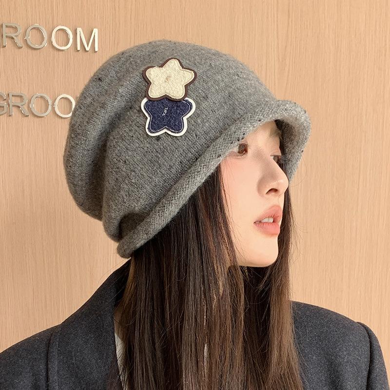 Autumn and Winter New Star Sticker Warm Hat Women's Velvet Windproof Pullover Hat