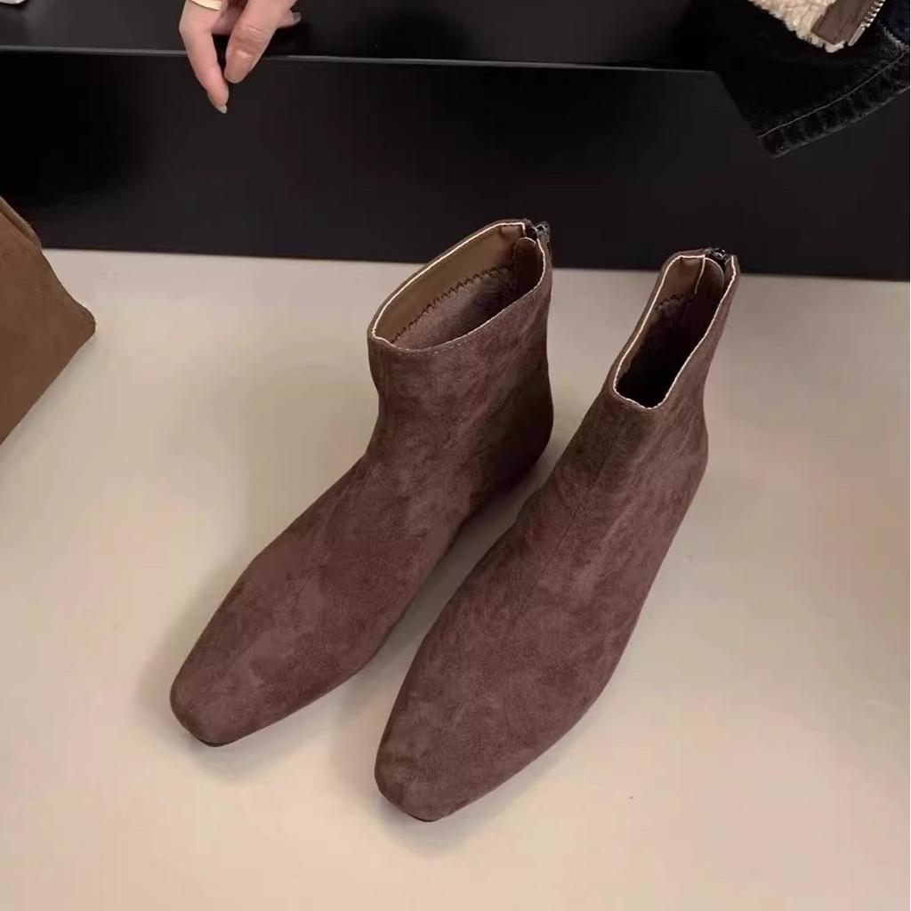 Square head suede versatile thick heel thin boots short boots women's autumn and winter velvet 2025 new Martin boots Korean ankle boots