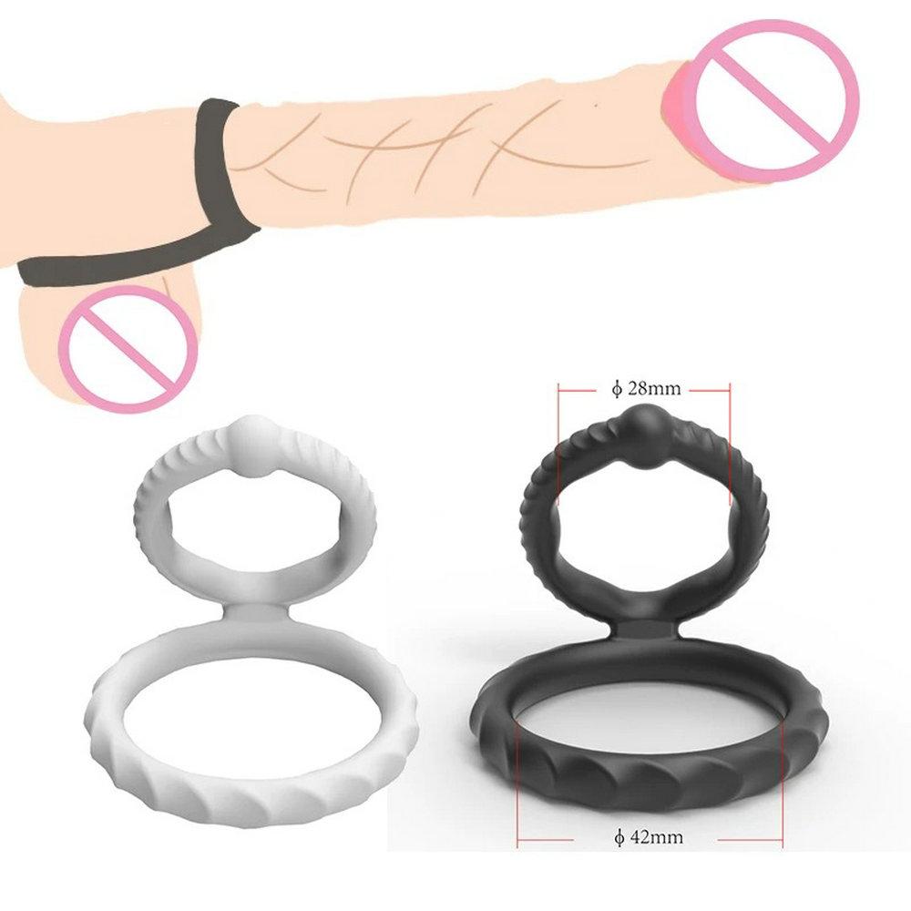 Silicone Double Penis Rings Cock Ring Testicle Cage Dick Condom Bondage Erection Premature Ejaculation Delay Sex Toy For Men