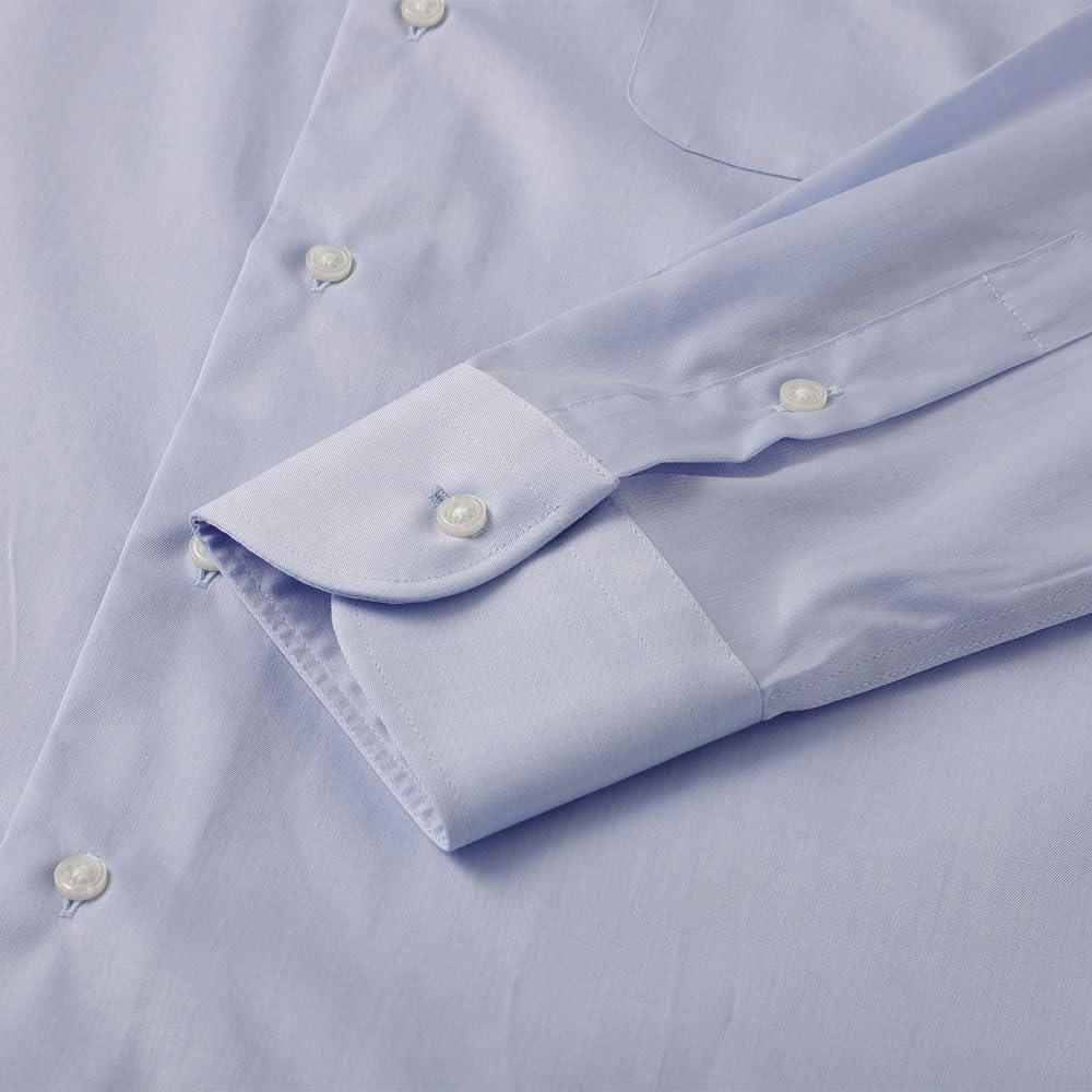 HITOYOSHI Easy Care Shirt Long Sleeve 10 Sizes Hitoyoshi Dress Shirt Cotton LB-W2 [Semi-Wide/Blue Twill/39-80] Men's 100%