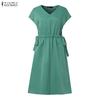 ZANZEA Women Casual V-Neck Loose Summer Short Sleeve Dress