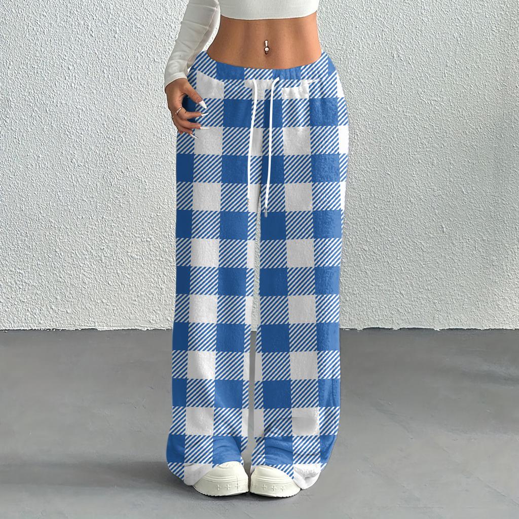 Women's Casual Fashion Printed Elastic Waist Loose Straight Leg Pants With Rope