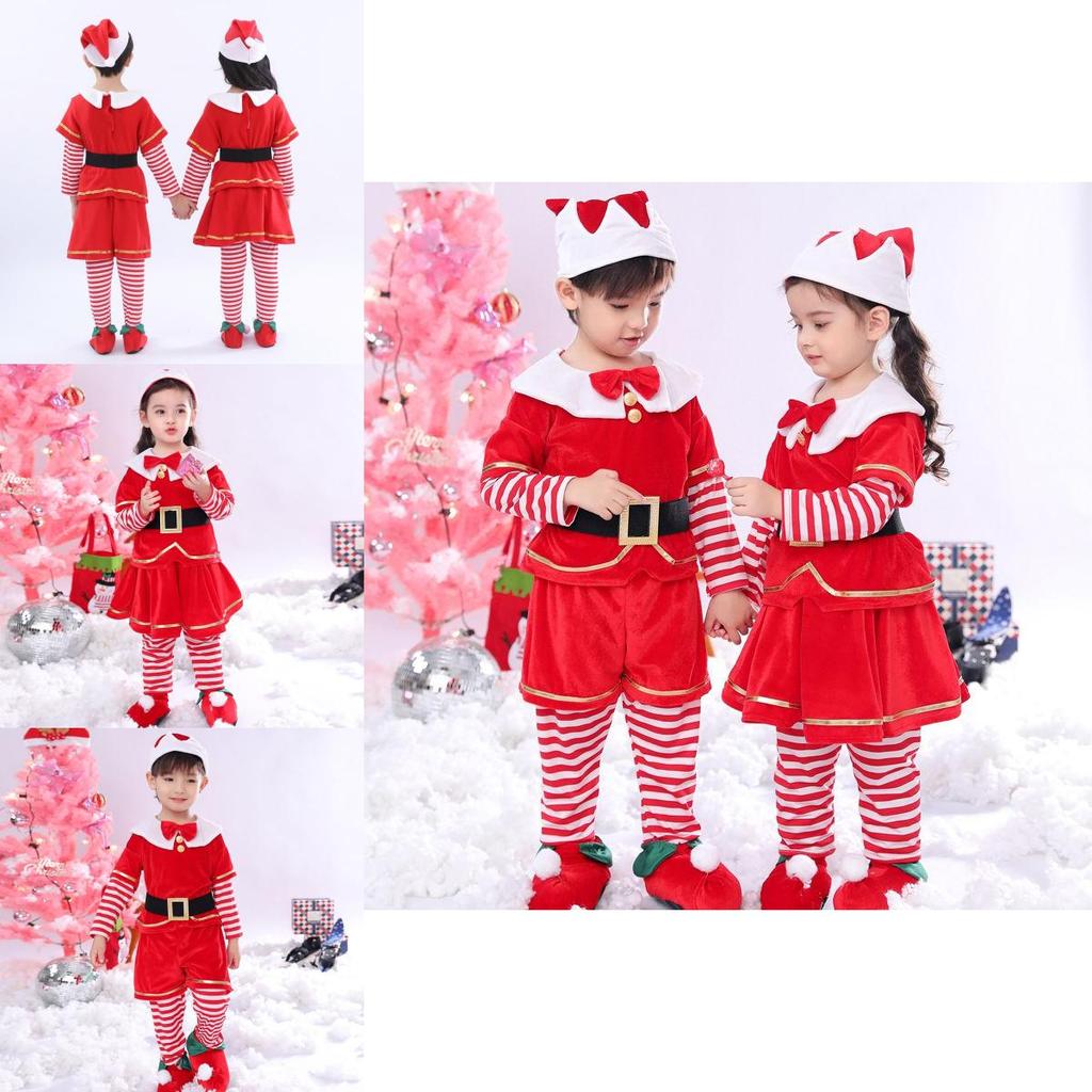 Kids Cute Santa Claus Elf Christmas Cosplay Outfit Party Dress-up Costume