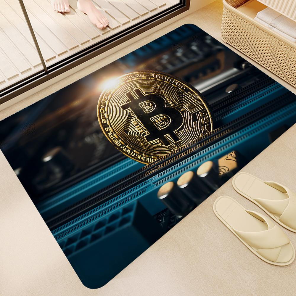 Funny Bitcoin Gold And Money Anime Spend Or Save Floor Mat Non-Slip Laundry Room Mat Laundry Decor Balcony Child Living