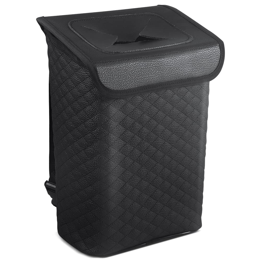 

Tsumbay Car Trash Can with Lid, Leather Garbage Can, Leakproof and Removable Interior Liner, Multipurpose Hanging Garbage Bin with Quick Access Large