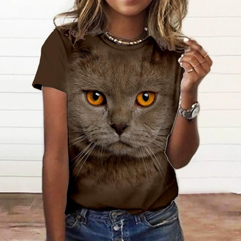 Sommer Rundhals 3D Katzenprint Top Modische Lässige Kurzarm Damen T-Shirts