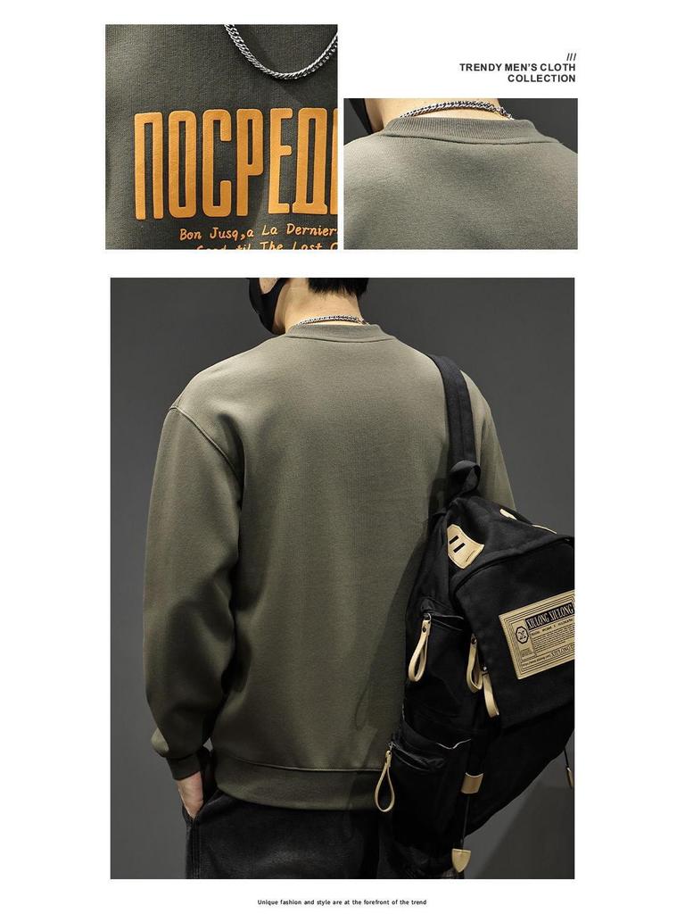 Men's 2025 Heavyweight Plus Size Brand Hoodie - Round Neck, Trendy Letter Print, Autumn/Winter Fashion.