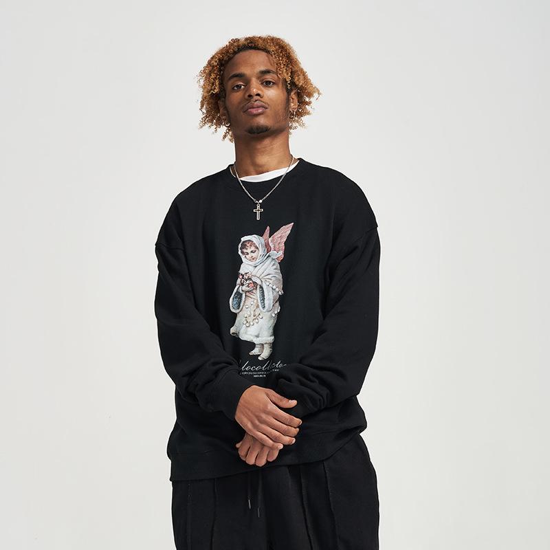 Spring Long-sleeved Top Personalized Pattern Printing Casual Men's Sweater Loose Couple Outfit