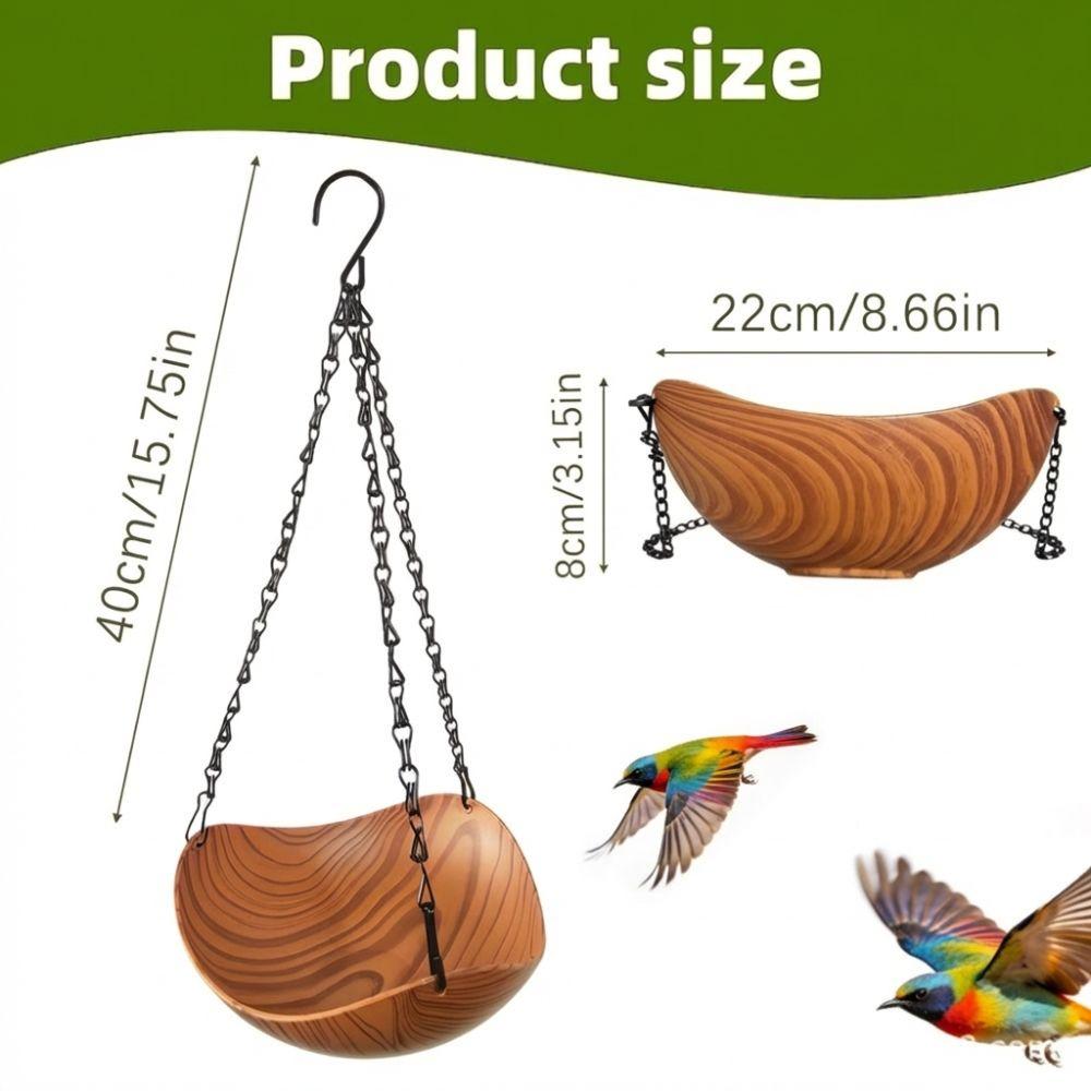 Retro Style Wood Grain Bird Feeders S Hooks Open Bowl-shaped Hanging Bird Bath Thickened Iron Chains Plastic Bird Bathtub