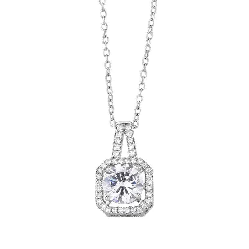 S925 Sparkling Diamond Sugar Cube Necklace: Chic Moissanite Pendant Gift for Women