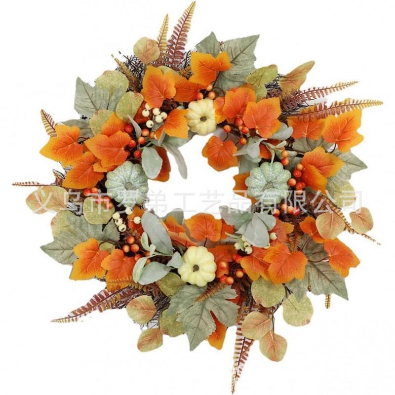 Harvest Wreath With Pumpkins Berries Vine Circle Halloween Thanksgiving Door Decor