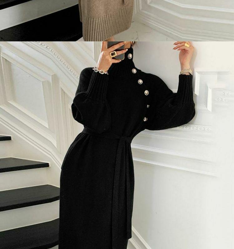 Mid-Length French Sweater Dress - Elegant Autumn/Winter Knit