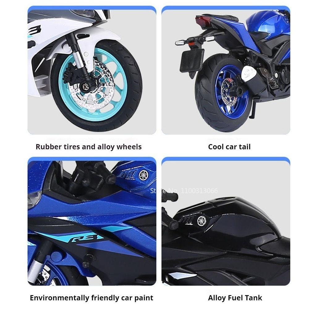 1:12 R3 Suzuki Hayabusa Motorcycle Alloy Cars Toy Diecast Models Rubber Tires with Light Music Miniature Vehicles Model Ornament