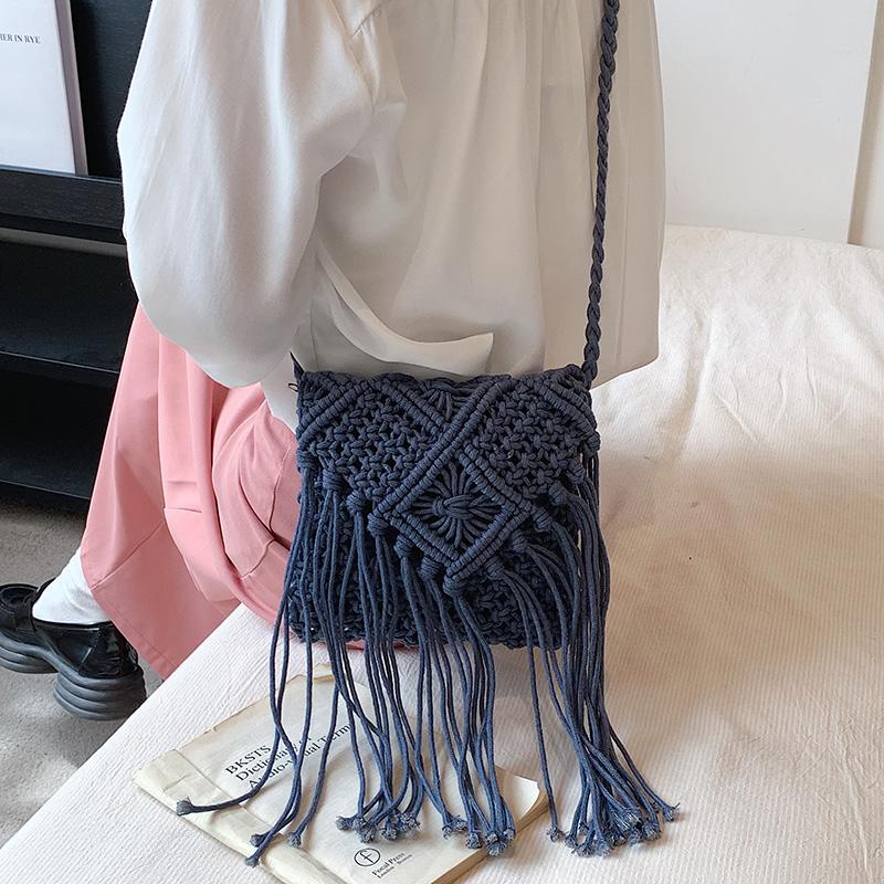 New Casual Handmade Crochet Braid Fringe Bag Women Tassel Mesh Bag