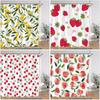 Cortina de Chuveiro Estampa de Frutas Cereja Morango Limão Pêssego Tecido de Poliéster Cortinas de Banheiro para Crianças Decoração de Banheiro com Ganchos