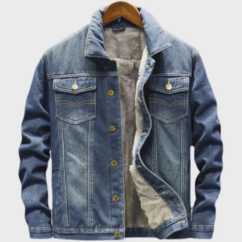 Men's Winter Velvet-Lined Denim Jacket, Thickened Large Size, Korean Style, Versatile and Handsome.