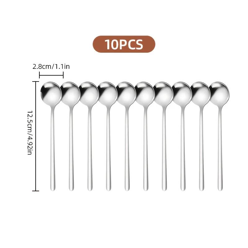 10pcs Stainless Steel Coffee Spoons, Dessert Spoons, Teaspoons, Seasoning Spoons,Suitable for Home, Cafe,Party, Kitchen Supplies