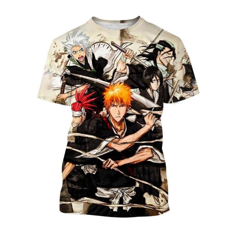 Hot sale Summer Kurosaki Ichigo print T-shirt anime BLEACH fashion o neck short-sleeved men's and women's casual tops kids