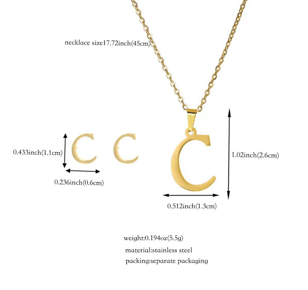 Titanium Steel Jewelry Set: Non-Fading English Letter Necklace & Earrings