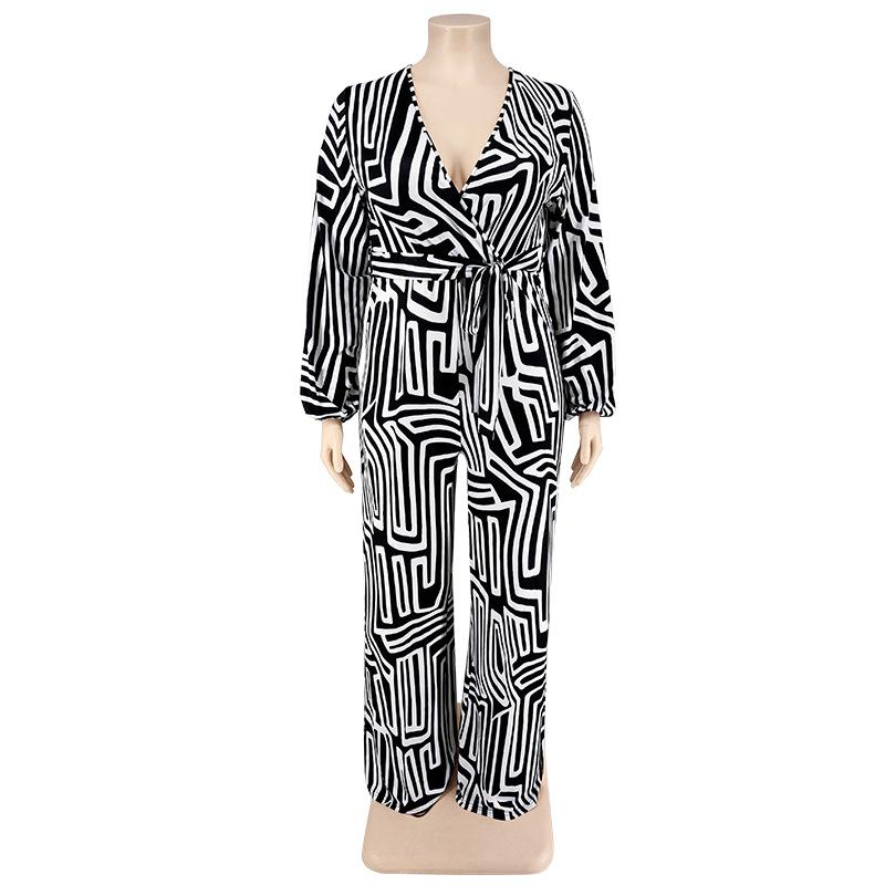 Spring and Autumn Women's Jumpsuit Large Size Comfortable Casual Tied Long Sleeve One-piece Straight Pants Trousers
