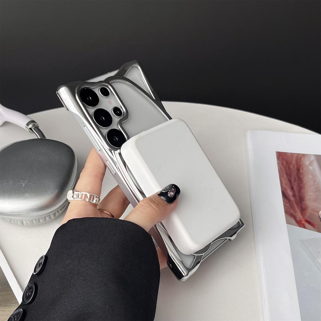 For Samsung Galaxy S25 Ultra Case Compatible with MagSafe Frameless Electroplated Hollow Design TPU Phone Cover