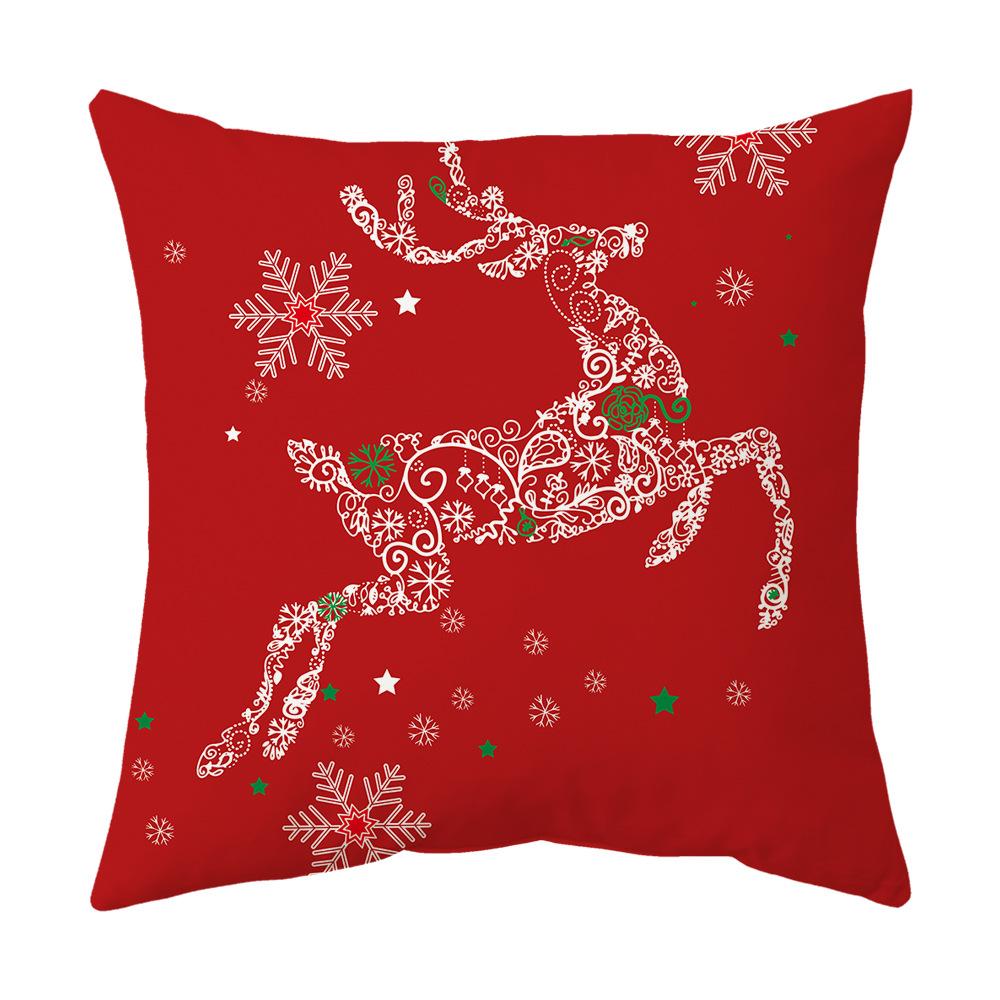 Federa Cuscino a Tema Natalizio Fondo Rosso Lino Corto Peluche Stampato Federa Cuscino Regalo Festivo