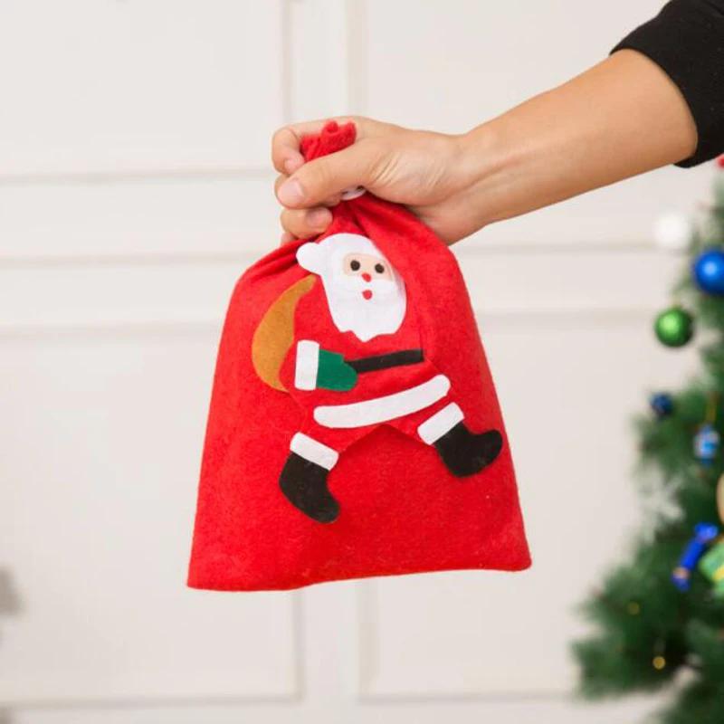 5/10pcs/lot Christmas Decorations Candy Bags Santa Claus Gift Box Drawstring Bag Non-woven Embroidery Fabric for Festival Props