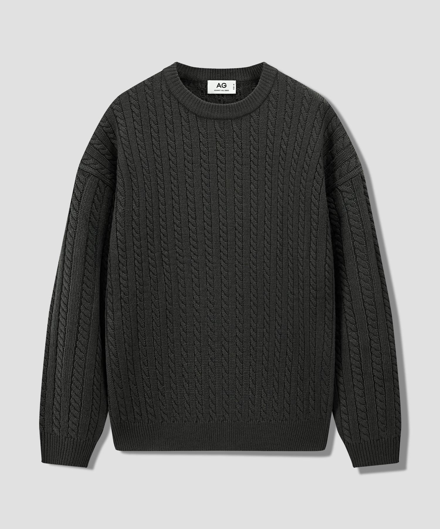 Age O.D. Crew Neck Oversized Cable Sweater Knit [Charcoal] Charcoal/M