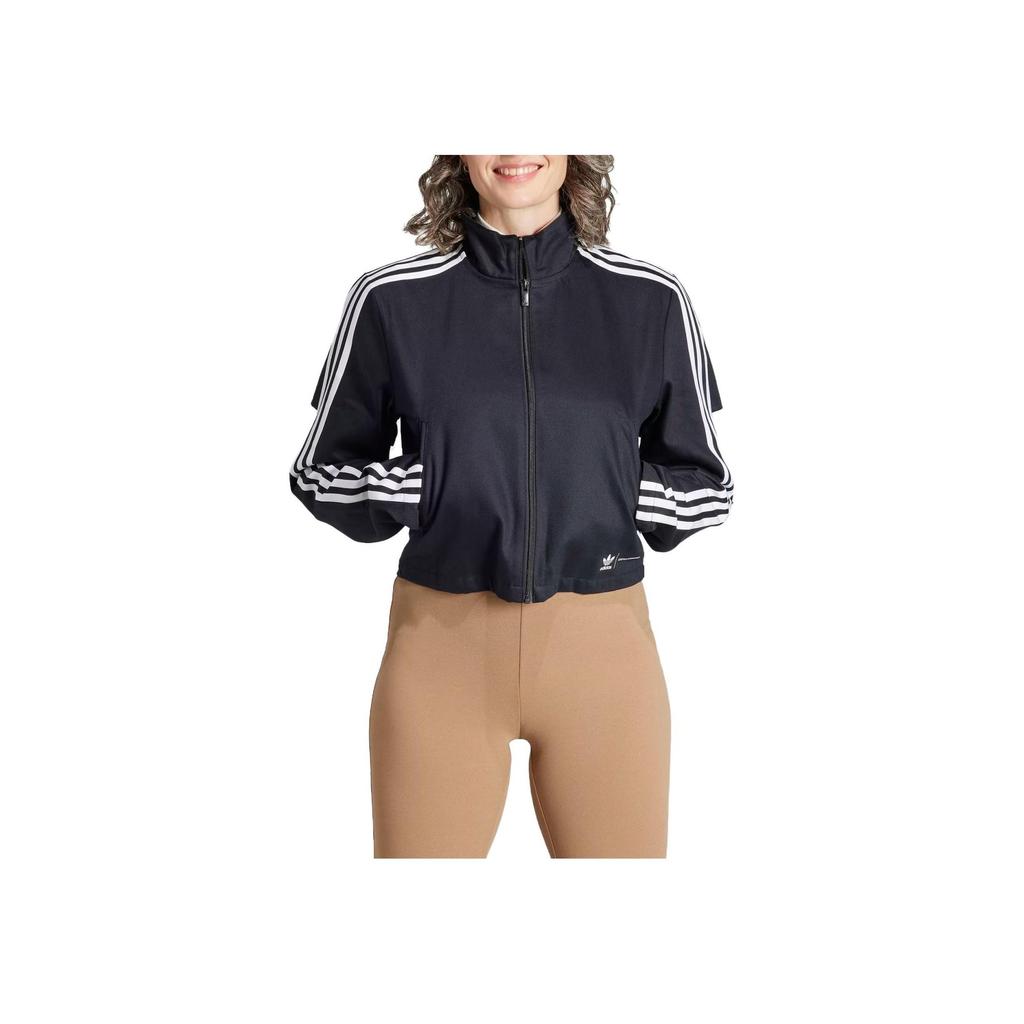 Adidas Originals Striped Print High Neck Full Zip Long Sleeve Jacket Women Black IM4326