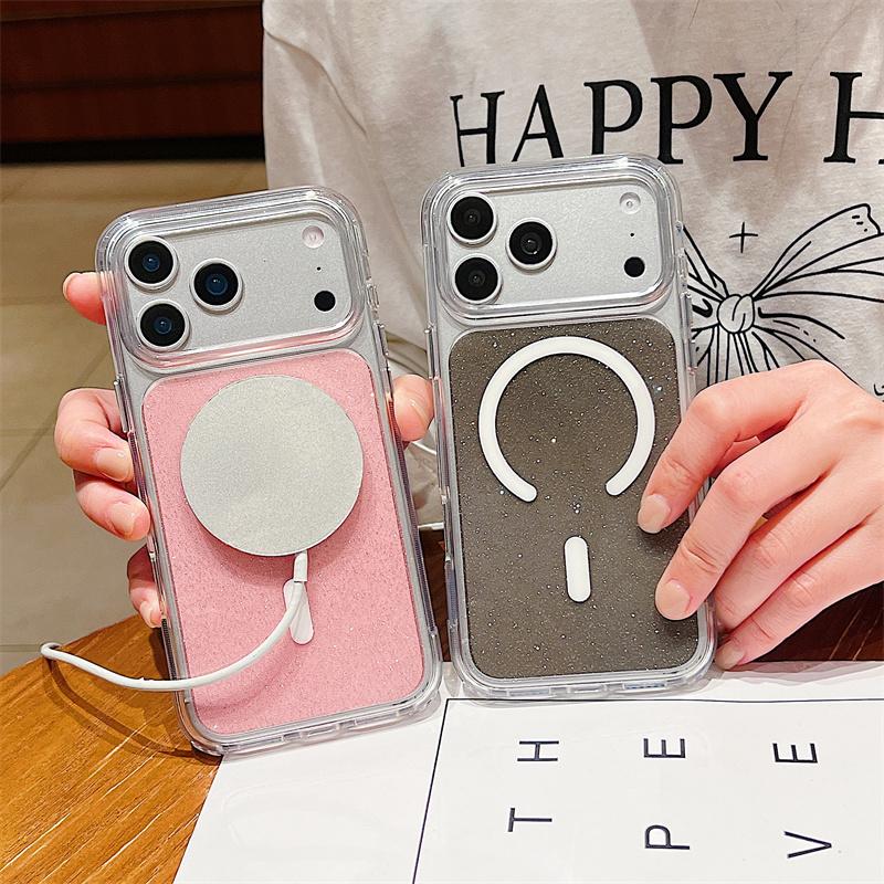 Ultra Thin Simple Transparent Glitter Bling Magnetic For Magsafe Cases For Apple iPhone 17 16 15 14 Pro Max 13 Shockproof Cover