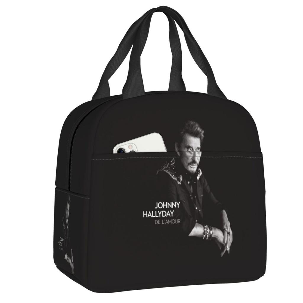 Sac à déjeuner isotherme personnalisé Johnny Hallyday Chanteur de Rock Français pour Pique-nique en Plein Air Réutilisable Glacière Thermique Boîte Bento Femmes Enfants