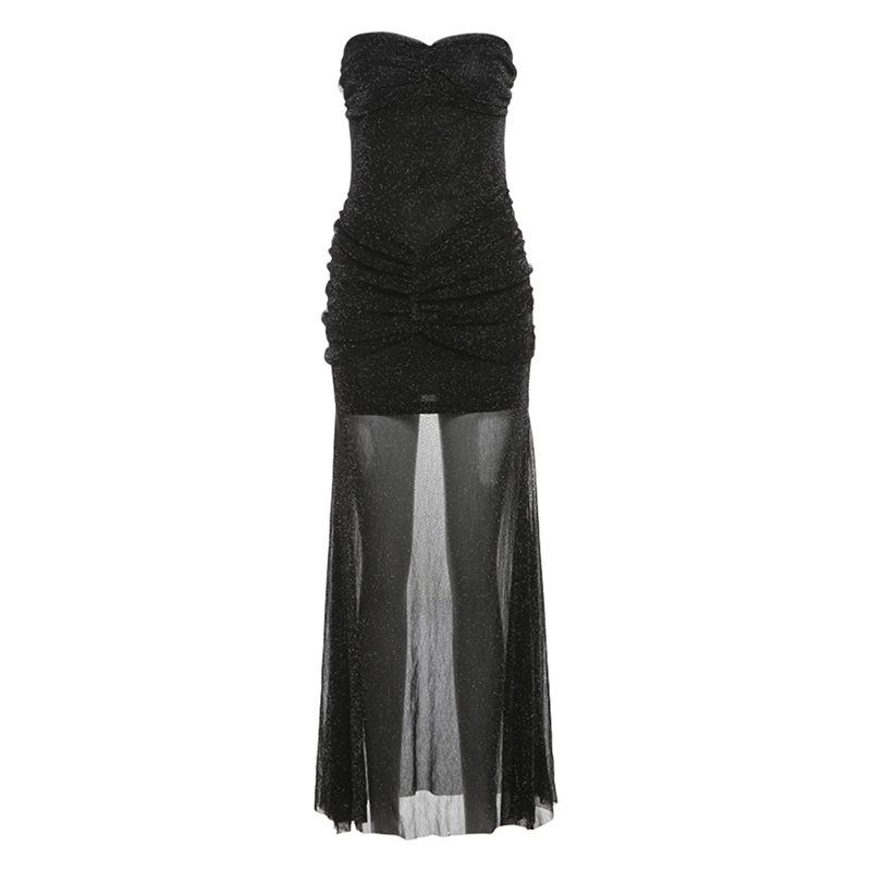 202 European and American Style Spring and Summer New Women's Clothing Solid Color Slim-fitting Street Fashion One-word Collar Tube Top Dress Women